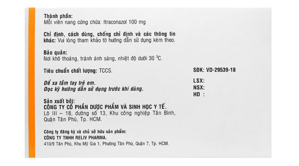 RV-Itzol 100mg trị và phòng ngừa nhiễm nấm (1 vỉ x 10 viên)