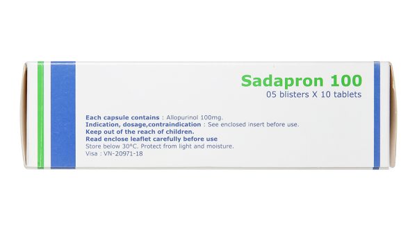 Sadapron 100 trị chứng tăng acid uric tiên phát hoặc thứ phát (5 vỉ x 10 viên)