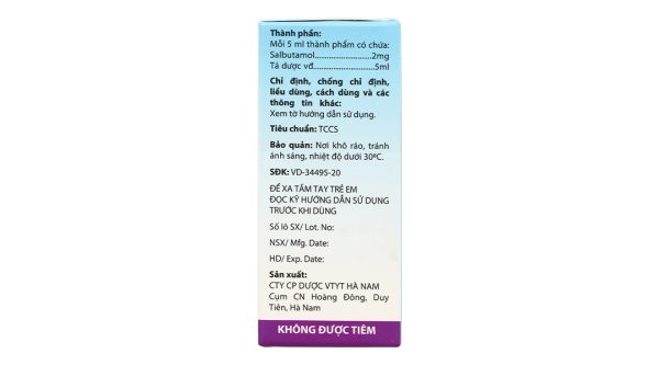 Dung dịch uống Sallet 2mg/5ml trị hen suyễn, viêm phế quản (10 ống x 5ml)
