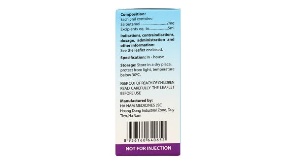 Dung dịch uống Sallet 2mg/5ml trị hen suyễn, viêm phế quản (10 ống x 5ml)