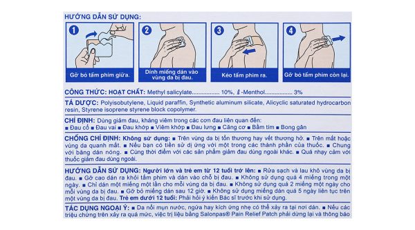 Cao dán Salonpas Pain Relief Patch (7cm x 10cm) giảm đau, kháng viêm cơ khớp hộp 5 miếng
