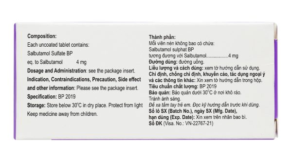 Salzol 4mg trị các chứng hen suyễn, khó thở liên tục (10 vỉ x 10 viên)