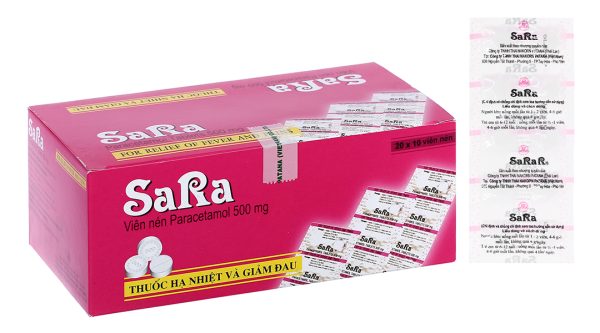 Sara 500mg trị các chứng đau và sốt từ nhẹ đến vừa (20 vỉ x 10 viên)