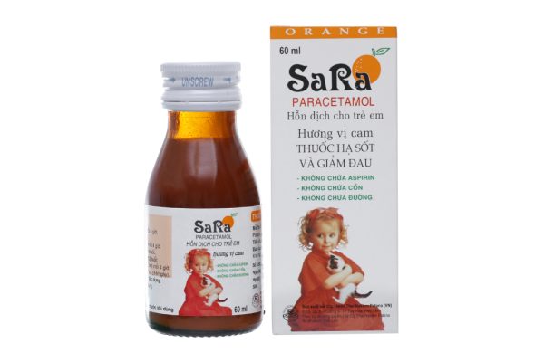 Hỗn dịch uống Sara hương cam 250mg/5ml giảm đau, hạ sốt chai 60ml