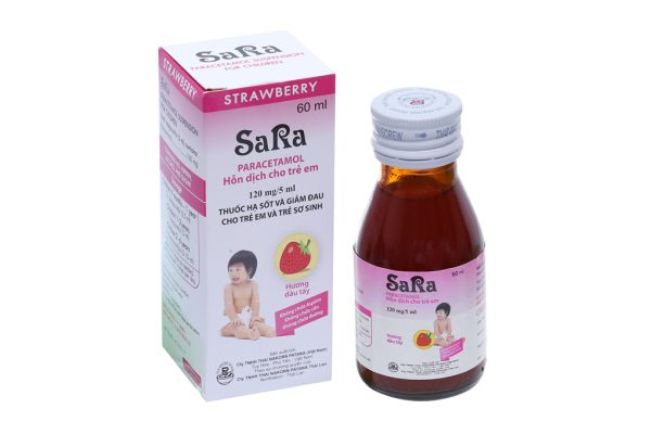 Hỗn dịch uống Sara hương dâu 120mg/5ml giảm đau, hạ sốt cho trẻ em chai 60ml