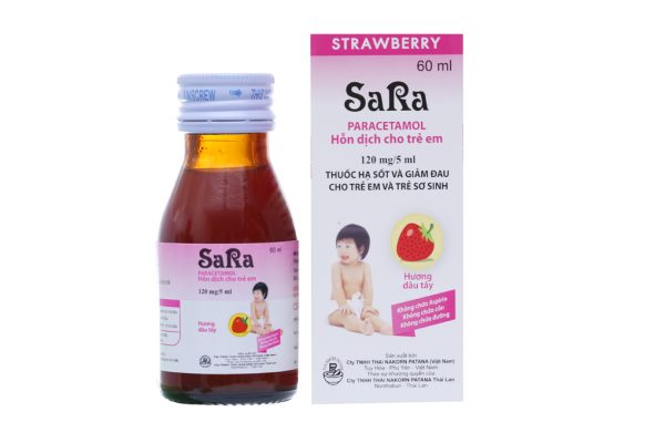 Hỗn dịch uống Sara hương dâu 120mg/5ml giảm đau, hạ sốt cho trẻ em chai 60ml