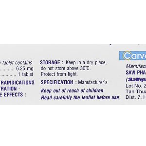 Savi Carvedilol 6.25mg trị tăng huyết áp (3 vỉ x 10 viên)