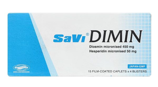 Savi Dimin điều trị triệu chứng suy tĩnh mạch - mạch bạch huyết, trĩ cấp (4 vỉ x 15 viên)