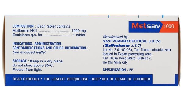Metsav 1000 điều trị đái tháo đường (10 vỉ x 10 viên)
