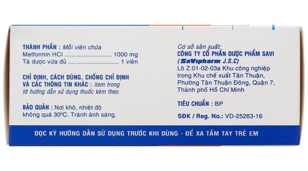 Metsav 1000 điều trị đái tháo đường (10 vỉ x 10 viên)