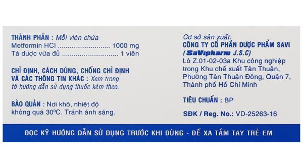 Metsav 1000 điều trị đái tháo đường (10 vỉ x 10 viên)