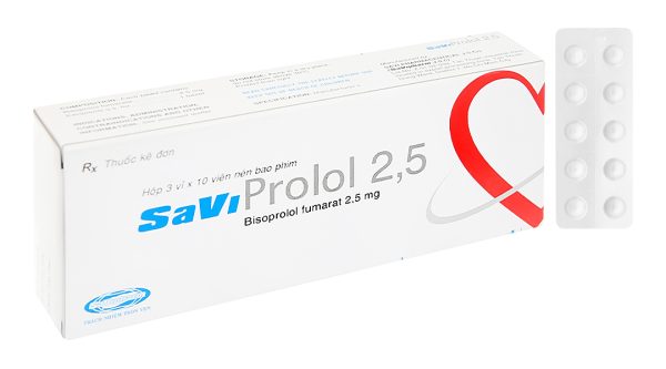 SaviProlol 2.5mg trị tăng huyết áp, đau thắt ngực (3 vỉ x 10 viên)