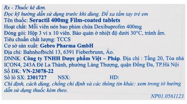 Seractil 400mg Film-coated tablets điều trị viêm xương khớp (3 vỉ x 10 viên)