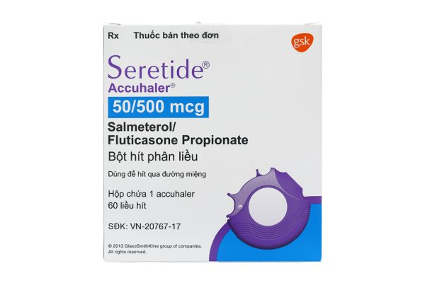 Bột hít phân liều Seretide Evohaler 50/500mcg trị hen suyễn bình 60 liều hít