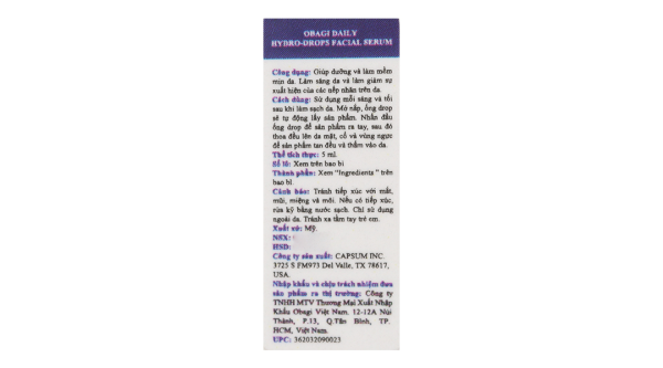 Serum Obagi Daily Hydro-Drops giúp dưỡng ẩm phục hồi da chai 5ml
