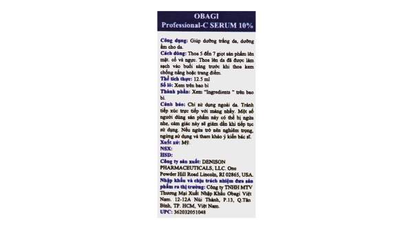 Serum Obagi Professional-C 10% dưỡng sáng da và chống oxy hóa lọ 12.5ml