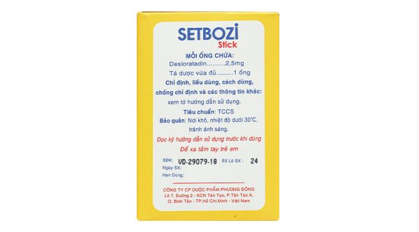 Dung dịch uống Setbozi Stick 2.5mg/5ml giảm viêm mũi dị ứng (20 ống x 5ml)