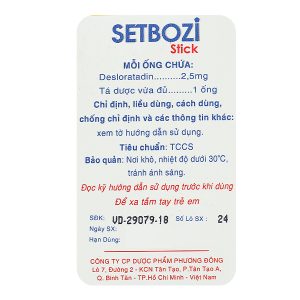 Dung dịch uống Setbozi Stick 2.5mg/5ml giảm viêm mũi dị ứng (20 ống x 5ml)