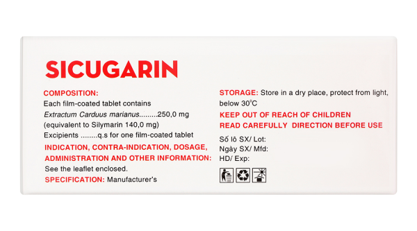 Sicugarin hỗ trợ trị bệnh viêm gan mãn tính, xơ gan (6 vỉ x 10 viên)