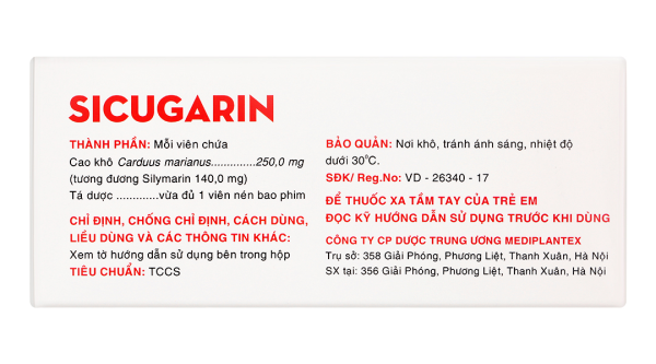 Sicugarin hỗ trợ trị bệnh viêm gan mãn tính, xơ gan (6 vỉ x 10 viên)