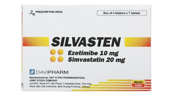 Silvasten 20/10mg trị rối loạn mỡ máu (4 vỉ x 7 viên)