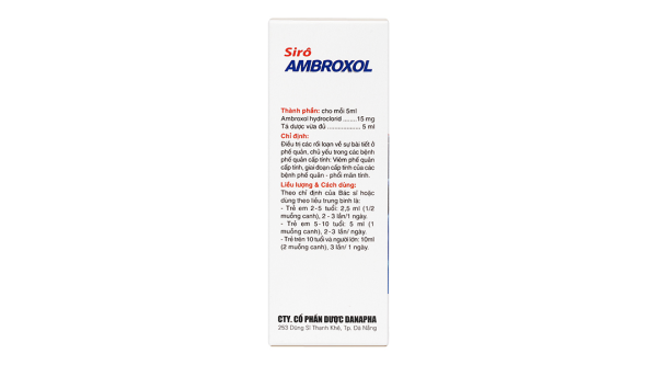 Sirô Ambroxol Danapha 15mg/5ml hỗ trợ trị các rối loạn bài tiết ở phế quản chai 60ml