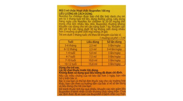 Hỗn dịch uống Nurofen For Children 100mg/5ml giảm đau, hạ sốt chai 60ml