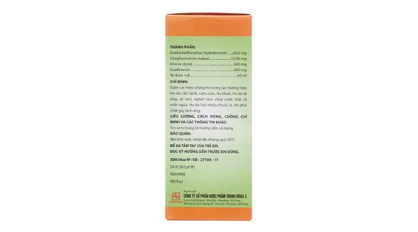 Siro ho TW3 giảm các triệu chứng ho do cảm lạnh, cảm cúm, dị ứng chai 60ml