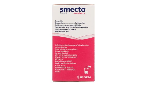 Thuốc bột pha hỗn dịch uống Smecta hương dâu 3g trị tiêu chảy cấp (12 gói x 3.76g)