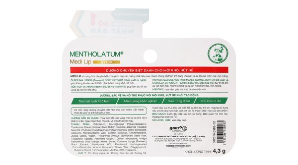Son dưỡng môi Mentholatum Medi Lip Stick mịn màng, giảm khô môi cây 4.3g