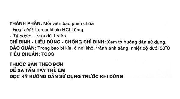SP Lerdipin 10mg trị tăng huyết áp (3 vỉ x 10 viên)