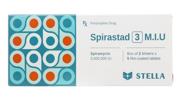 Spirastad 3 M.I.U trị nhiễm khuẩn đường hô hấp, da, và sinh dục (2 vỉ x 5 viên)