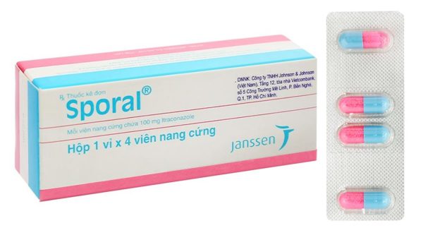 Sporal 100mg trị nhiễm nấm phụ khoa, ngoài da (1 vỉ bấm x 4 viên)