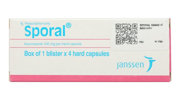 Sporal 100mg trị nhiễm nấm phụ khoa, ngoài da (1 vỉ bấm x 4 viên)