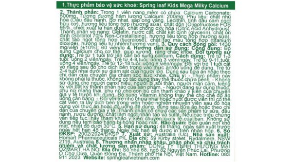 SpringLeaf Kids Mega Milky Calcium bổ sung canxi cho bé lọ 60 viên