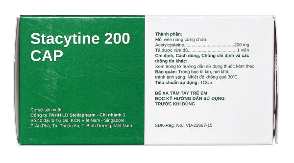 Stacytine 200 Cap tiêu nhầy trong bệnh lý hô hấp (10 vỉ x 10 viên)