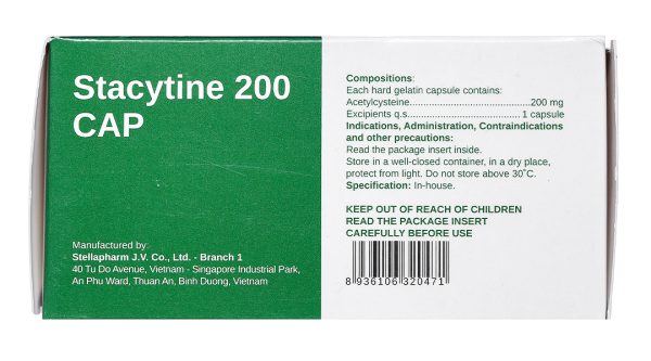 Stacytine 200 Cap tiêu nhầy trong bệnh lý hô hấp (10 vỉ x 10 viên)