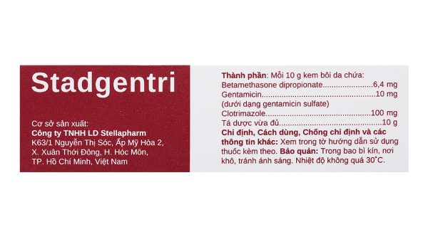 Kem bôi Stadgentri trị nấm, bệnh về da có biến chứng nhiễm trùng tuýp 10g
