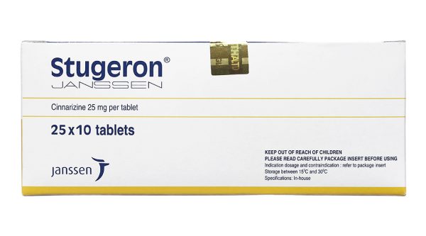 Stugeron 25mg trị rối loạn tuần hoàn não, say tàu xe (25 vỉ x 10 viên)