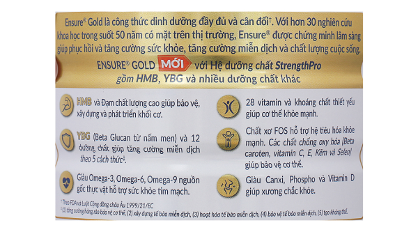 Sữa bột Ensure Gold Strengthpro tăng cường sức khỏe hương vani ít ngọt (800g)
