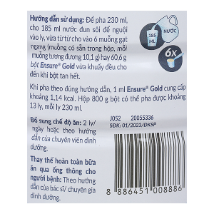 Sữa bột Ensure Gold Strengthpro tăng cường sức khỏe hương vani ít ngọt (800g)