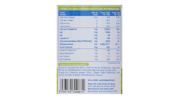 Sữa non ColosIgG 24h giúp tăng cường miễn dịch, hệ tiêu hóa khỏe mạnh (60 gói x 1,5g)