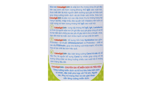 Sữa non ColosIgG 24h giúp tăng cường miễn dịch, hệ tiêu hóa khỏe mạnh (60 gói x 1,5g)