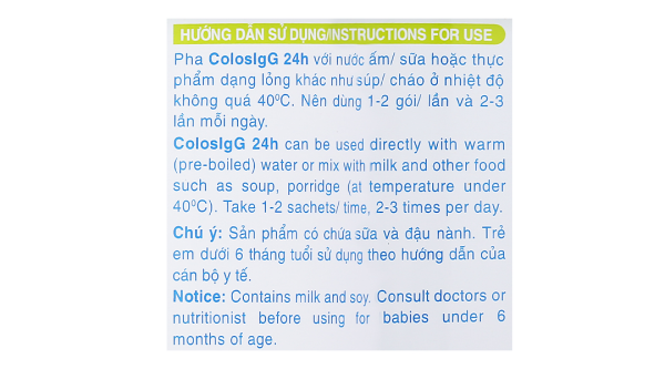 Sữa non ColosIgG 24h giúp tăng cường miễn dịch, hệ tiêu hóa khỏe mạnh (60 gói x 1,5g)