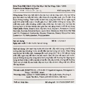 Sữa rửa mặt Rosette Acne Balancing Foam cho da mụn, da nhạy cảm tuýp 120g