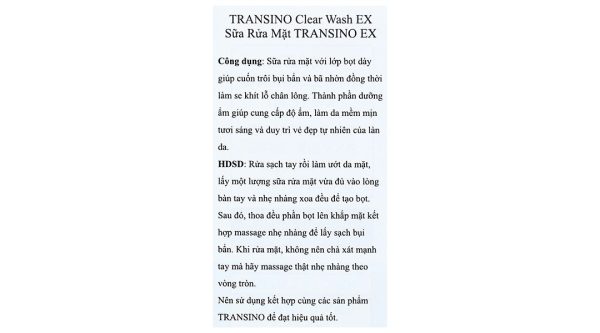 Sữa rửa mặt TRANSINO Clear Wash EX làm sạch sâu, se khít lỗ chân lông tuýp 100g