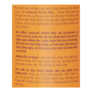 Sữa tắm gội Lactacyd Baby Active Play giúp dưỡng ẩm, giảm kích ứng cho da bé chai 250ml
