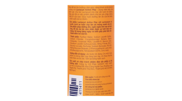 Sữa tắm gội Lactacyd Baby Active Play giúp dưỡng ẩm, giảm kích ứng cho da bé chai 500ml