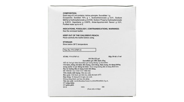 Hỗn dịch uống Sucrate Gel 1g trị viêm loét dạ dày, tá tràng (30 gói x 5ml)
