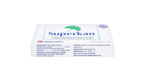 Superkan 40mg trị mất trí nhớ ngắn hạn (2 vỉ x 15 viên)